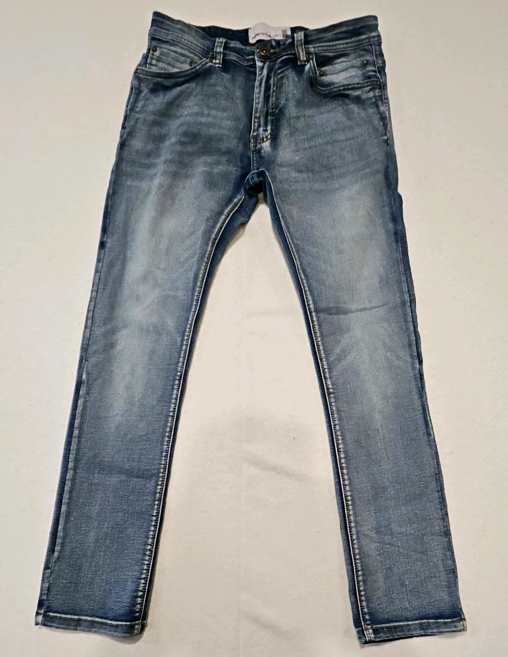 paperdenim&cloth Men’s Blue Light Wash Stretch Slim Straight Jeans 32x32